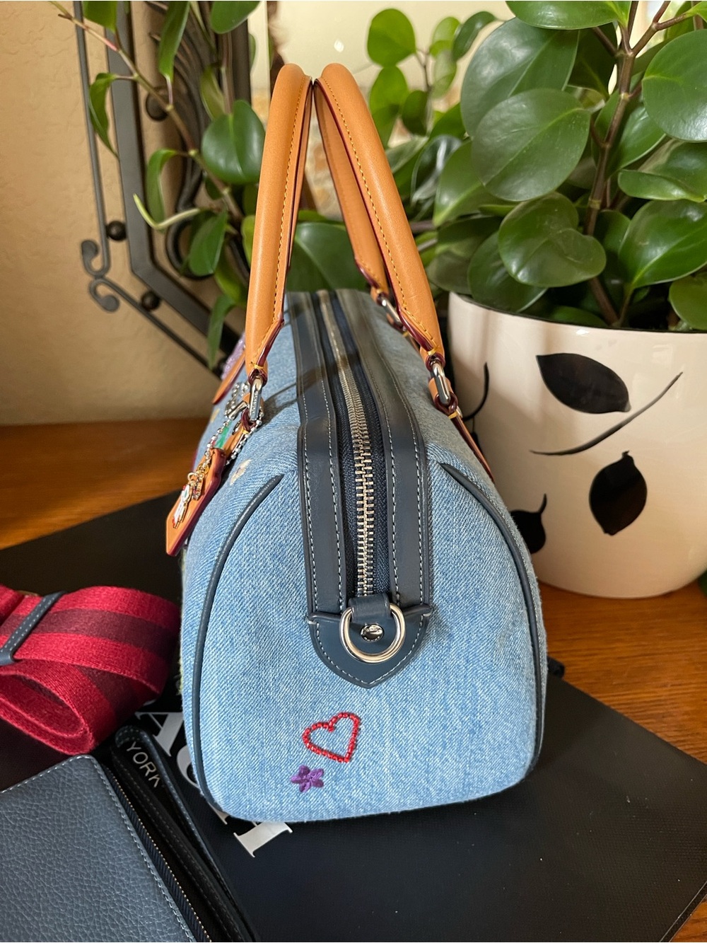 NWOT Coach Rowan Satchel in Denim Embroidery with Matching NWT Wristlet - Picture 4 of 11
